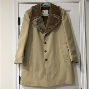 Vintage LONDON FOG Jacket Mens 44 Long Faux Fur Lined Overcoat Trench Coat